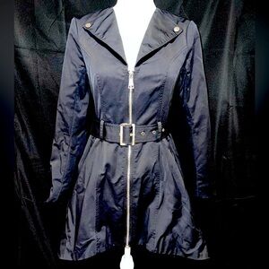 Bebe XS Black Trench Coat Rain Fit n Flare Zip Up Belt